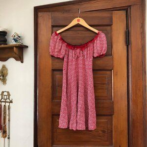 Red Ditsy Floral Babydoll Mini Dress